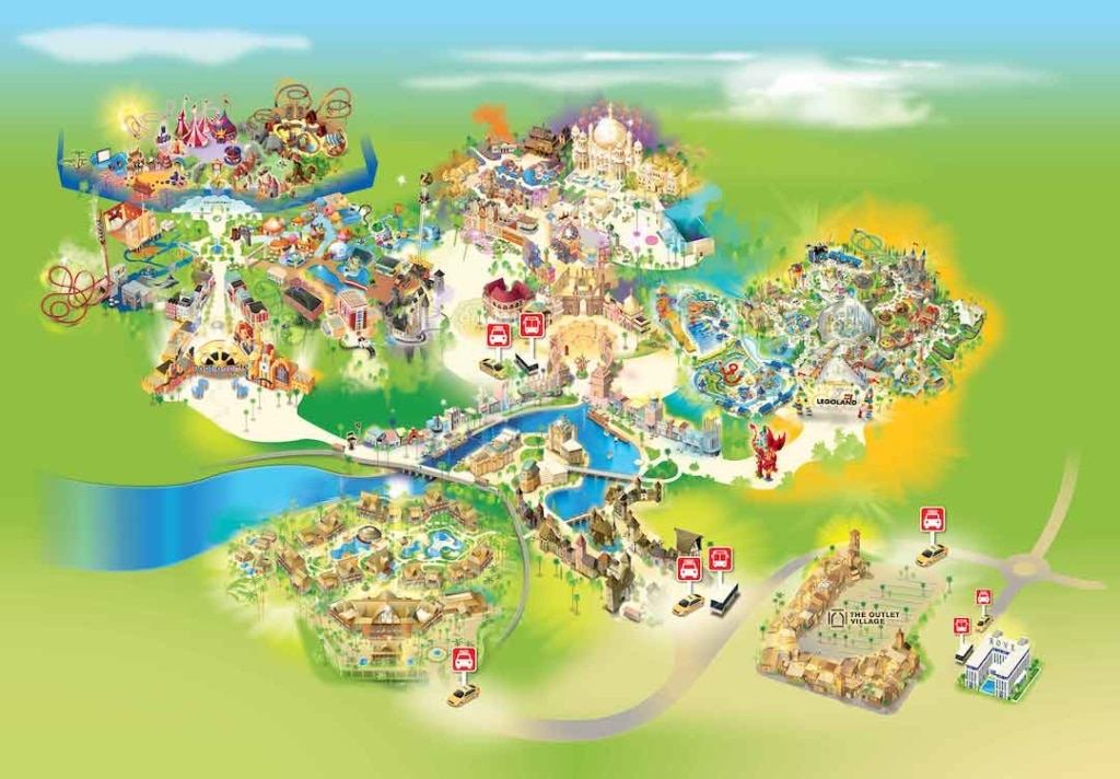 Carte des parcs de Dubai Parks and Resorts