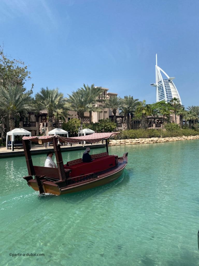 Abra or water taxi in front of the Burj Al Arab at Medinat Jumeirah