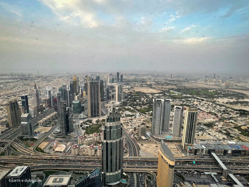 View of Dubai from the 124th floor of the Burj Khalifa