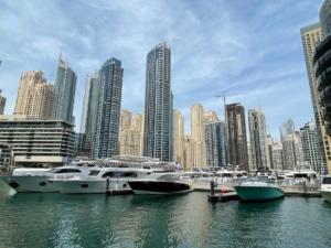 Boats moored in Dubai Marina