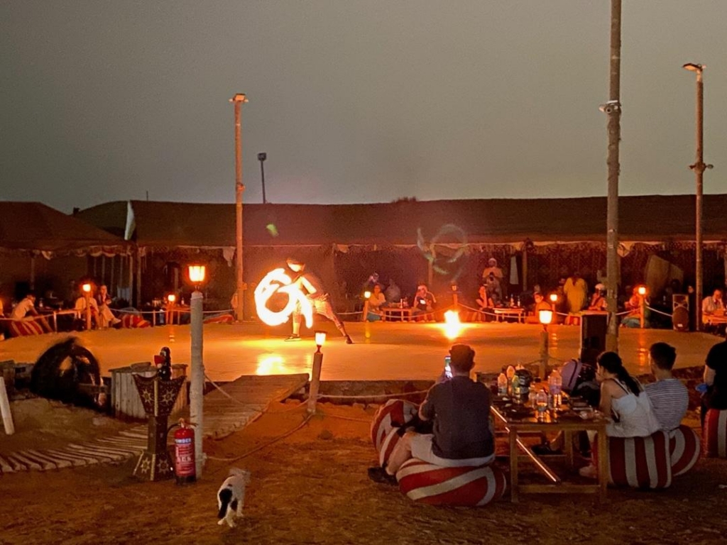 A fire breather during the evening at camp on the desert excursion in Dubai