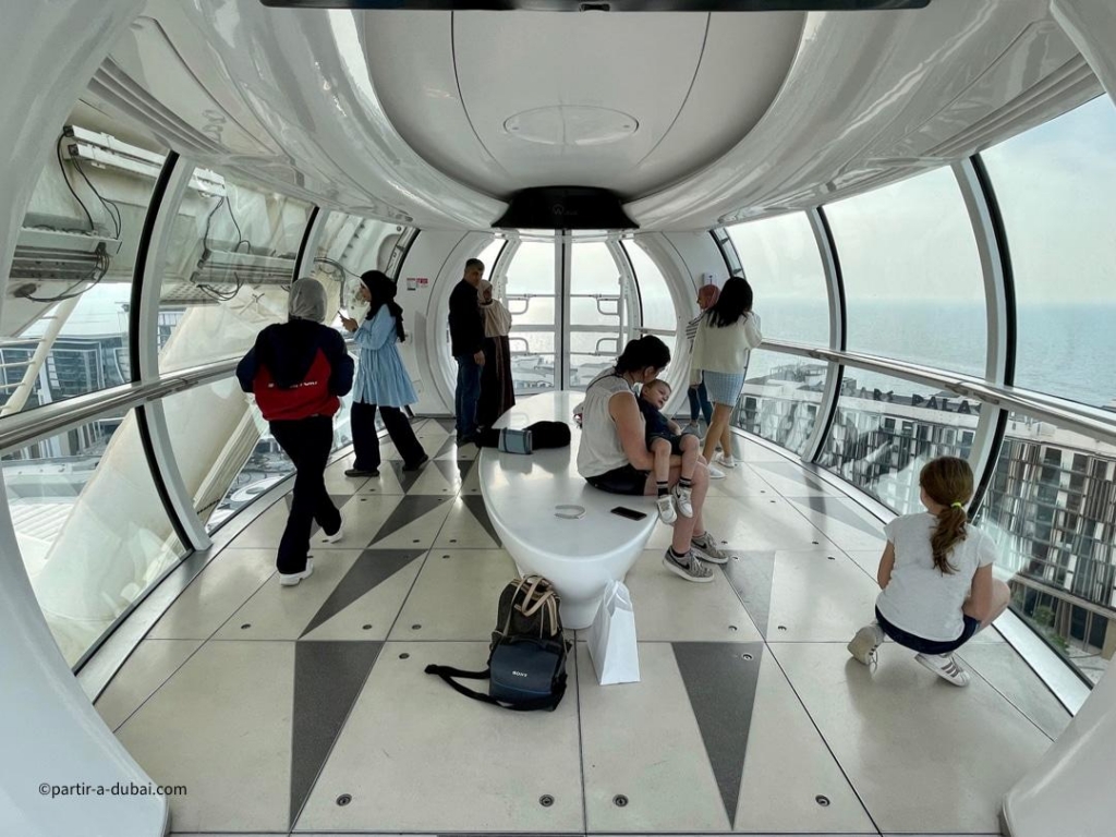 Inside a gondola on the Dubai Ferris wheel