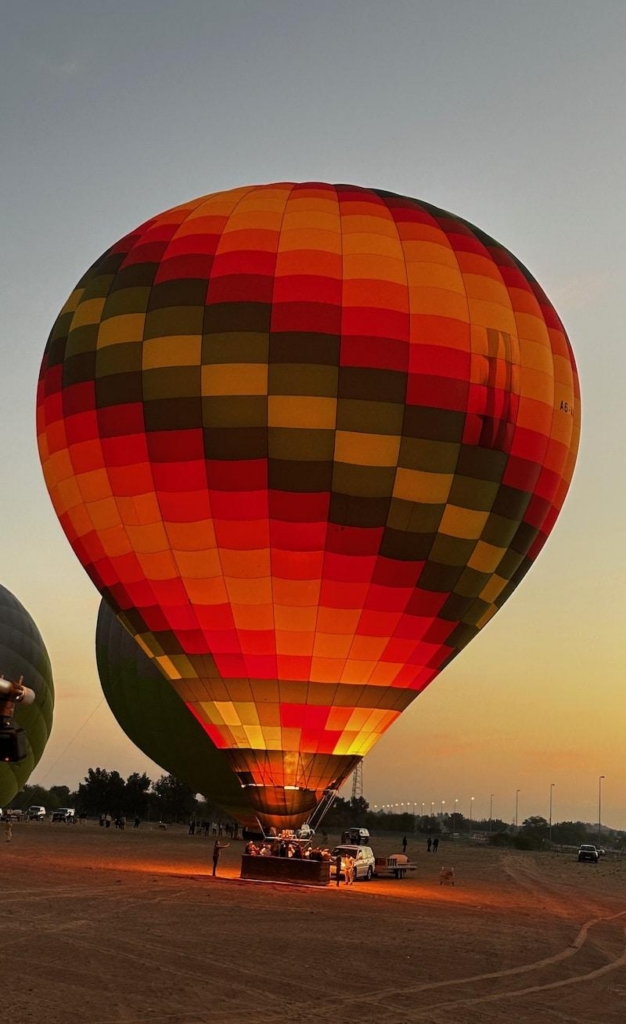 Hot air balloon ready to take off in the Dubai desert