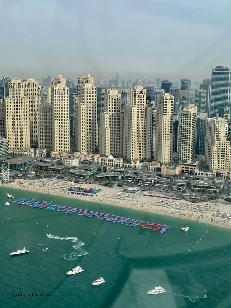 View from the Ain Dubai gondola of JBR Beach