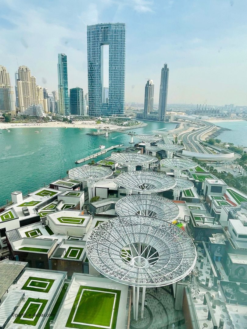 View from the Ain Dubai gondola of Bluewater Island